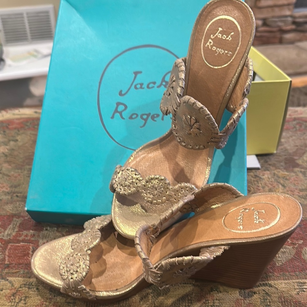 Jack Rogers Gold Wedges with Ornate Embellishment